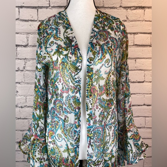 VENUS Boho Paisley Floral Kimono Duster With Bell Sleeves Beach Coverup Medium - Picture 2 of 9